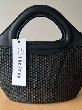 Black Woven Top-Handle Tote